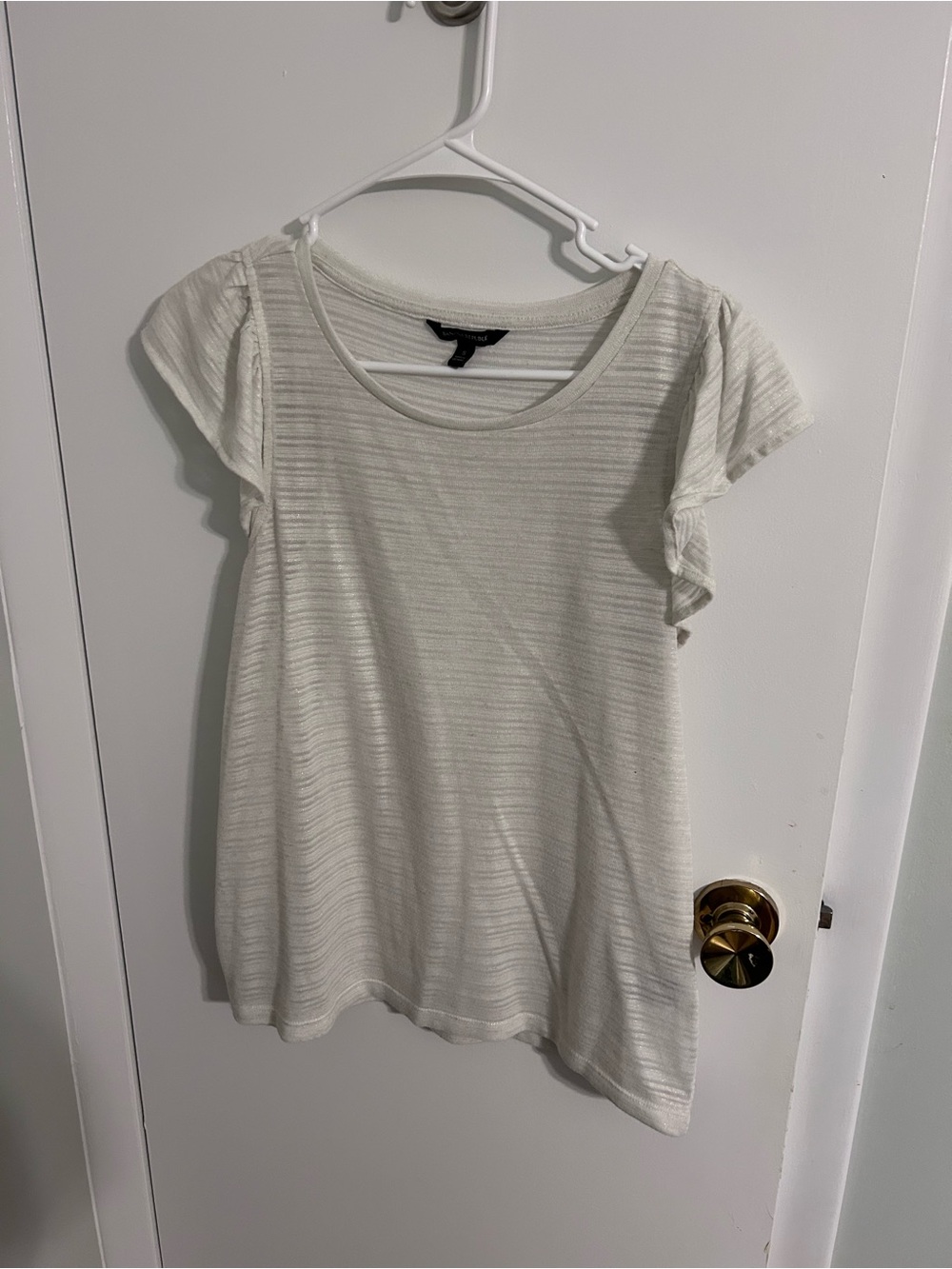 Banana Republic White Short Sleeve Textured Stripe Top